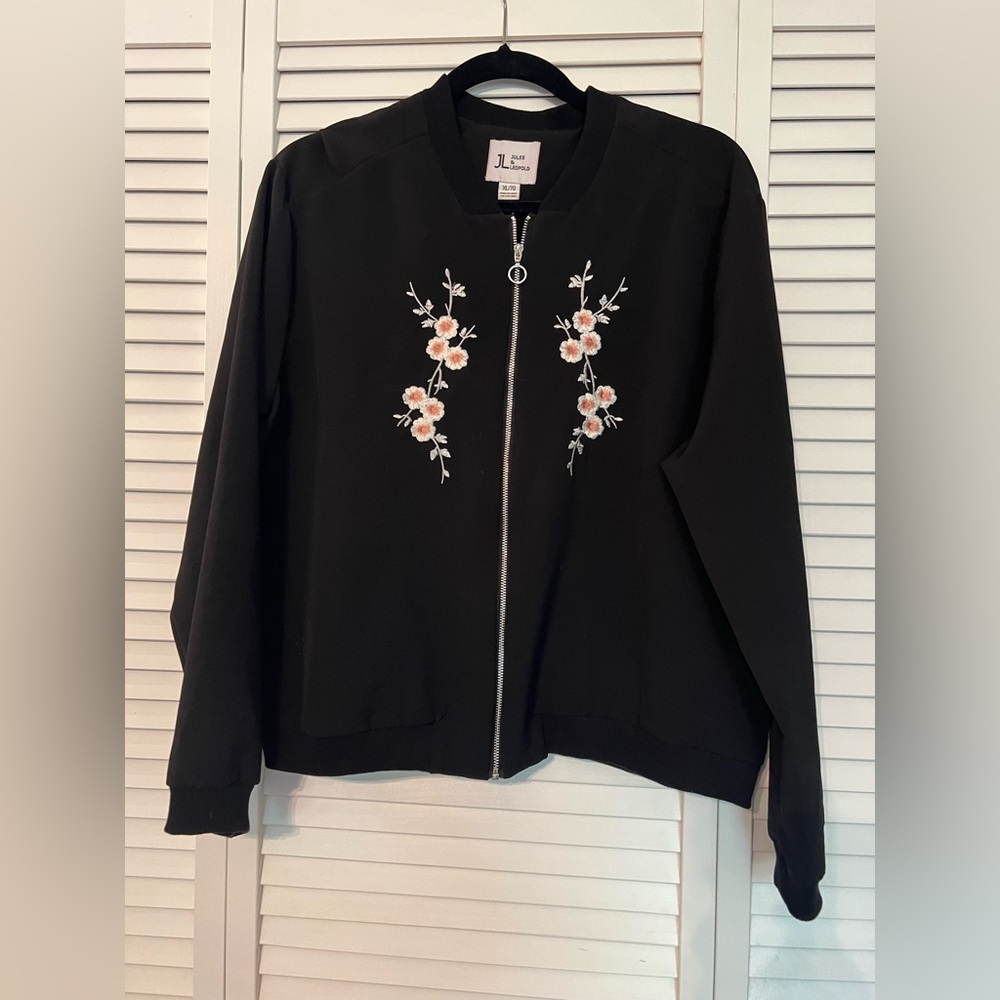 Black Floral Embroidered Women's bomber Jacket